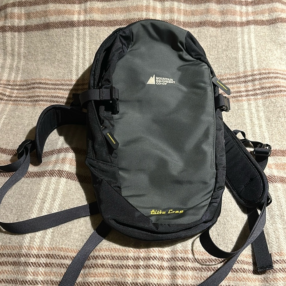 Mountain Equipment CO-OP backpack in black and grey